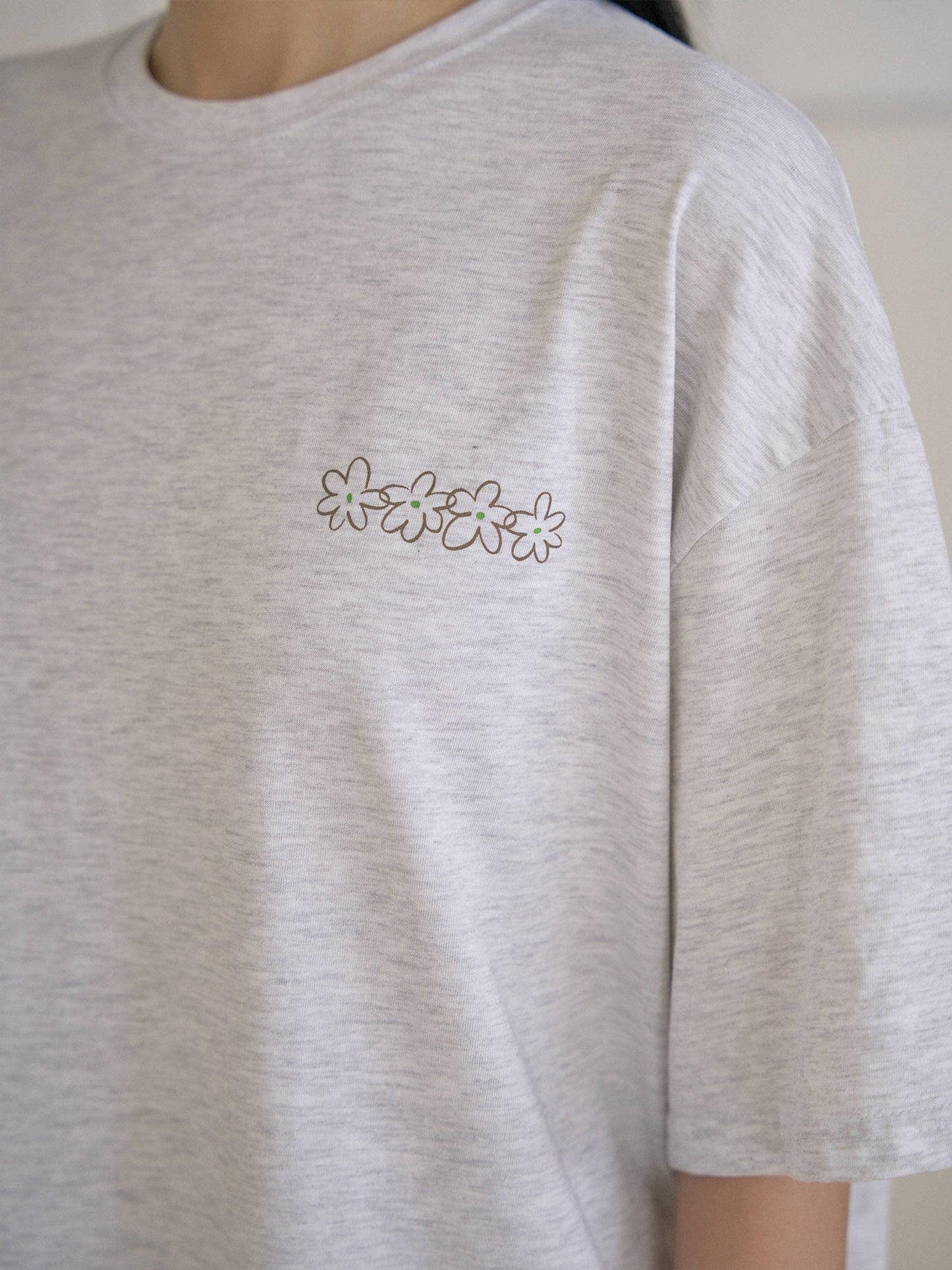 Flower Printing Short Sleeve - Light Gray
