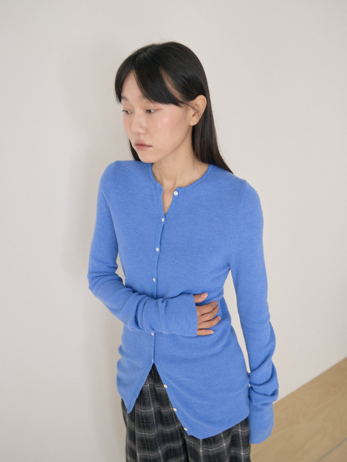Alpaca Button Cardigan - Blue 9