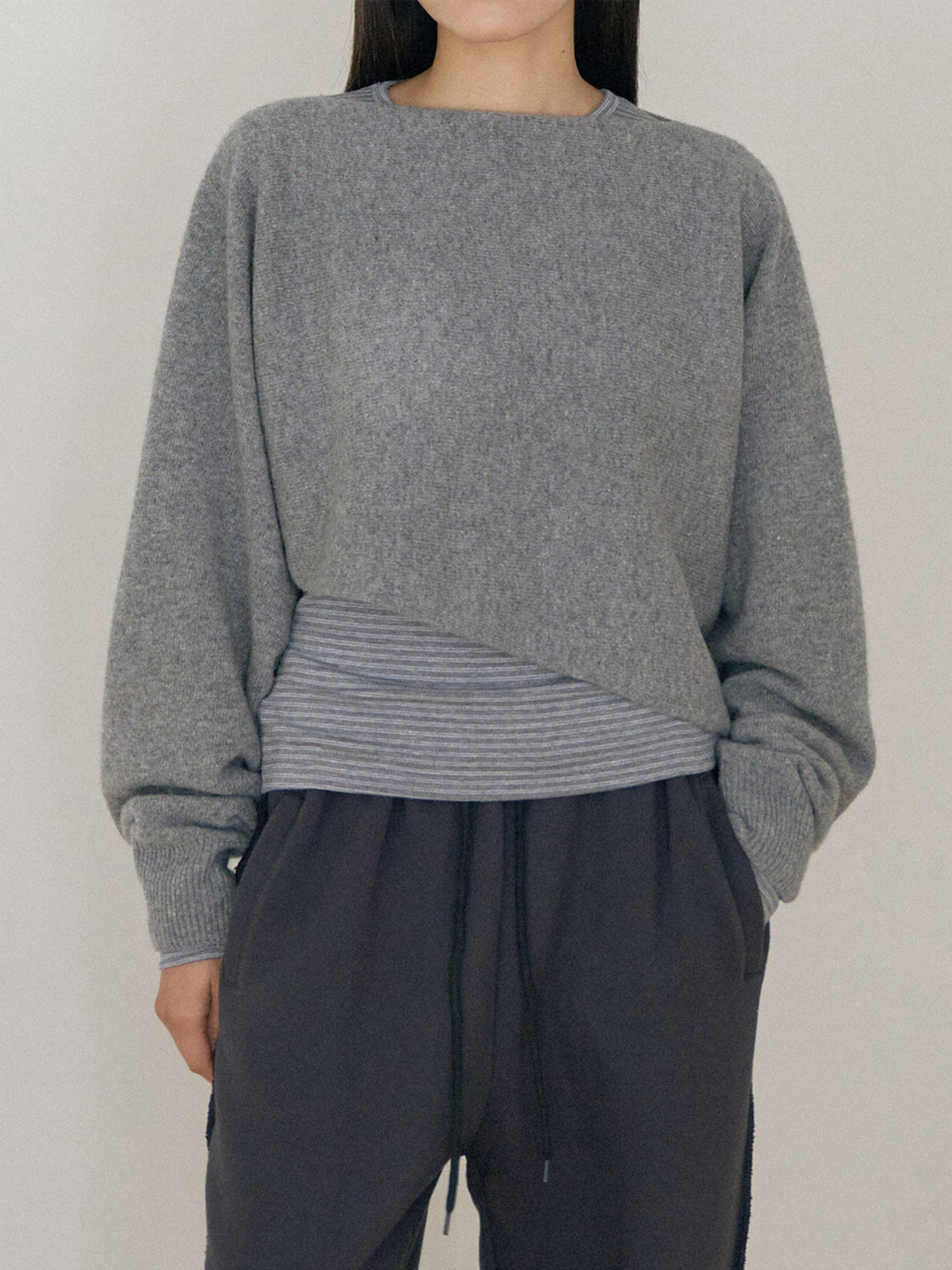 Unbalanced Boat Neck Pullover - Gray 3