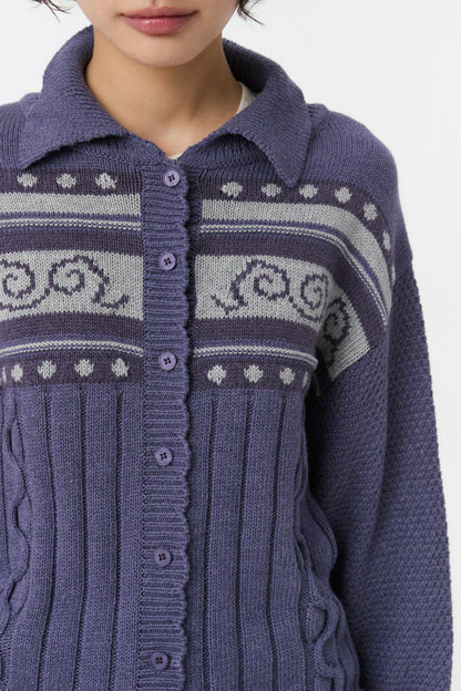 SNAIL GRAPHIC KNIT CARDIGAN, PURPLE