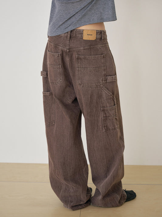 Brown Crack Work Pants - Brown 3