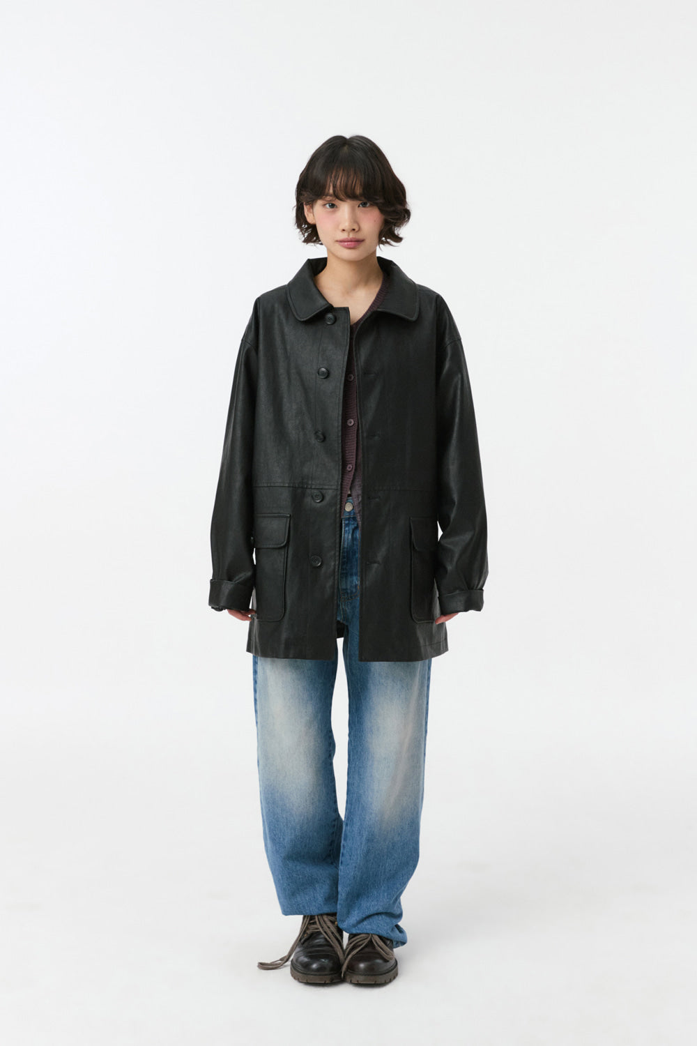 SIGNATURE LABEL VEGAN LEATHER JACKET, BLACK