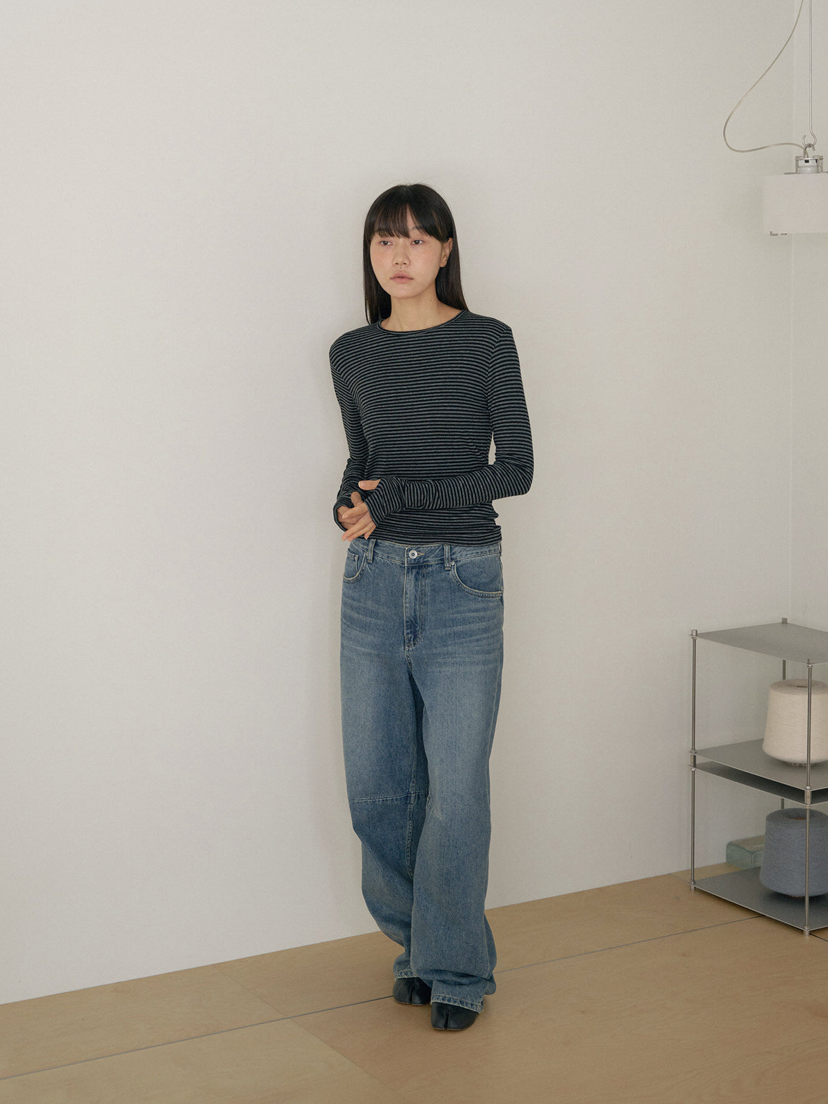 Rib Stripe Long Sleeve - Black 4
