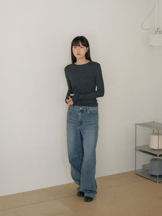 Rib Stripe Long Sleeve - Black 4