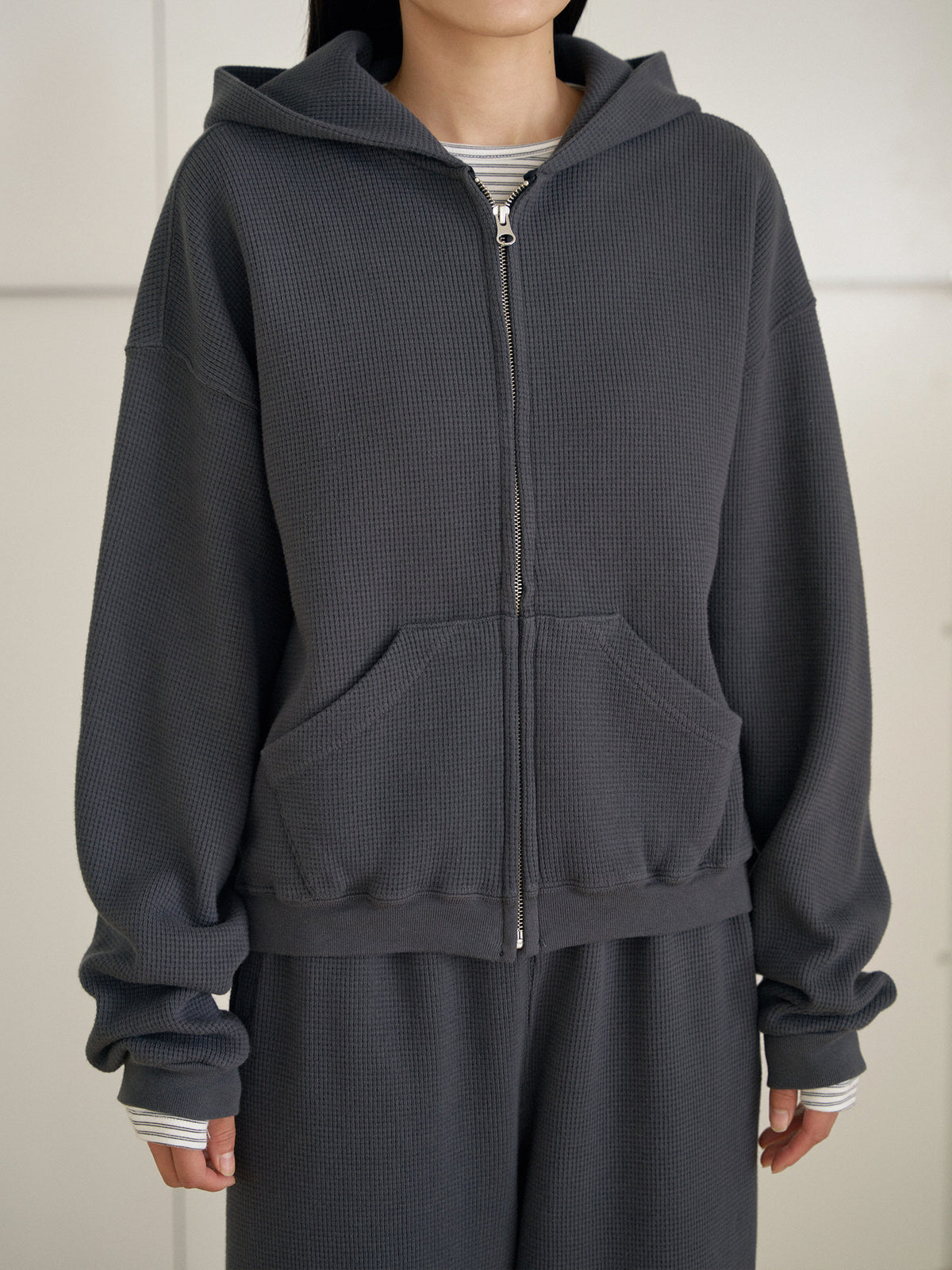 Current Waffle Hoodie Zip-up - Charcoal 8