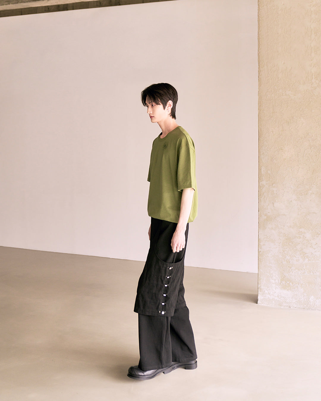 Flare Variant Layered Wide Cotton Pants_Black