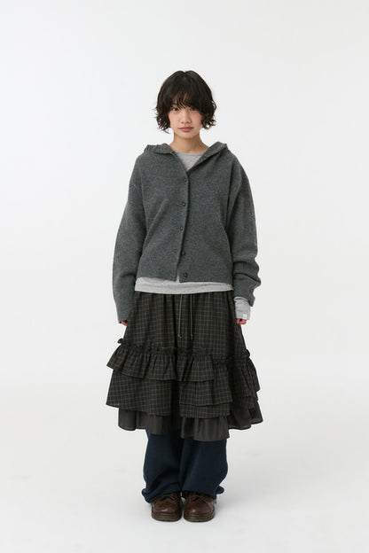 CROPPED HOODED HIGH NECK CARDIGAN, CHARCOAL