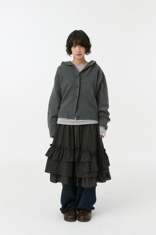 CROPPED HOODED HIGH NECK CARDIGAN, CHARCOAL