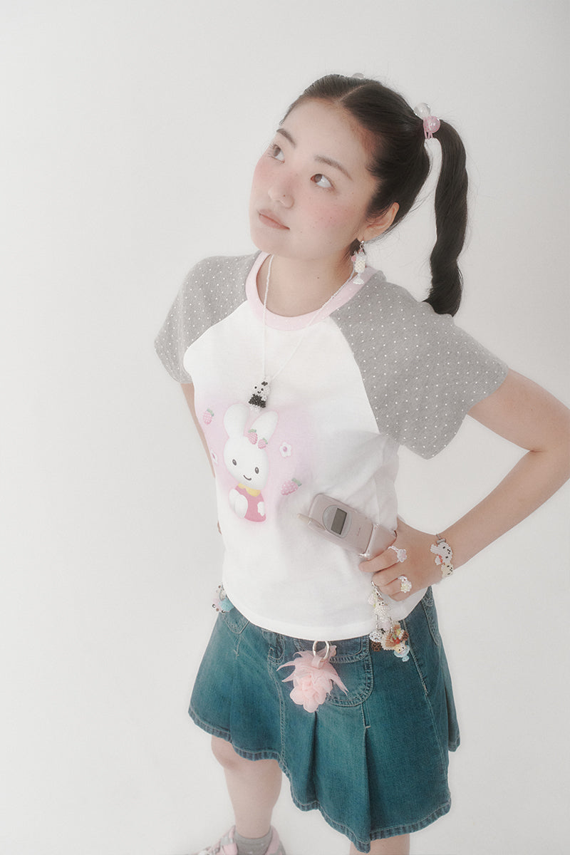 [X YOUNGART] Strawberry Seed Dot KIDDY Raglan T-Shirt