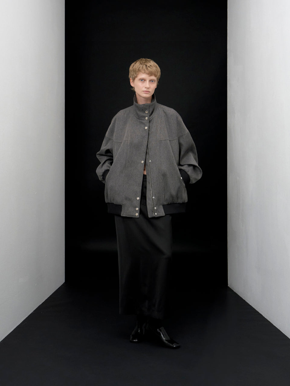【ARIK. アリク AW】Segin oversized panel bomber jacket Melange Grey
