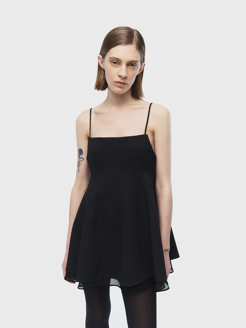 [ARIK.] [24SS] PISCES Layered panel sleeveless dress top Black