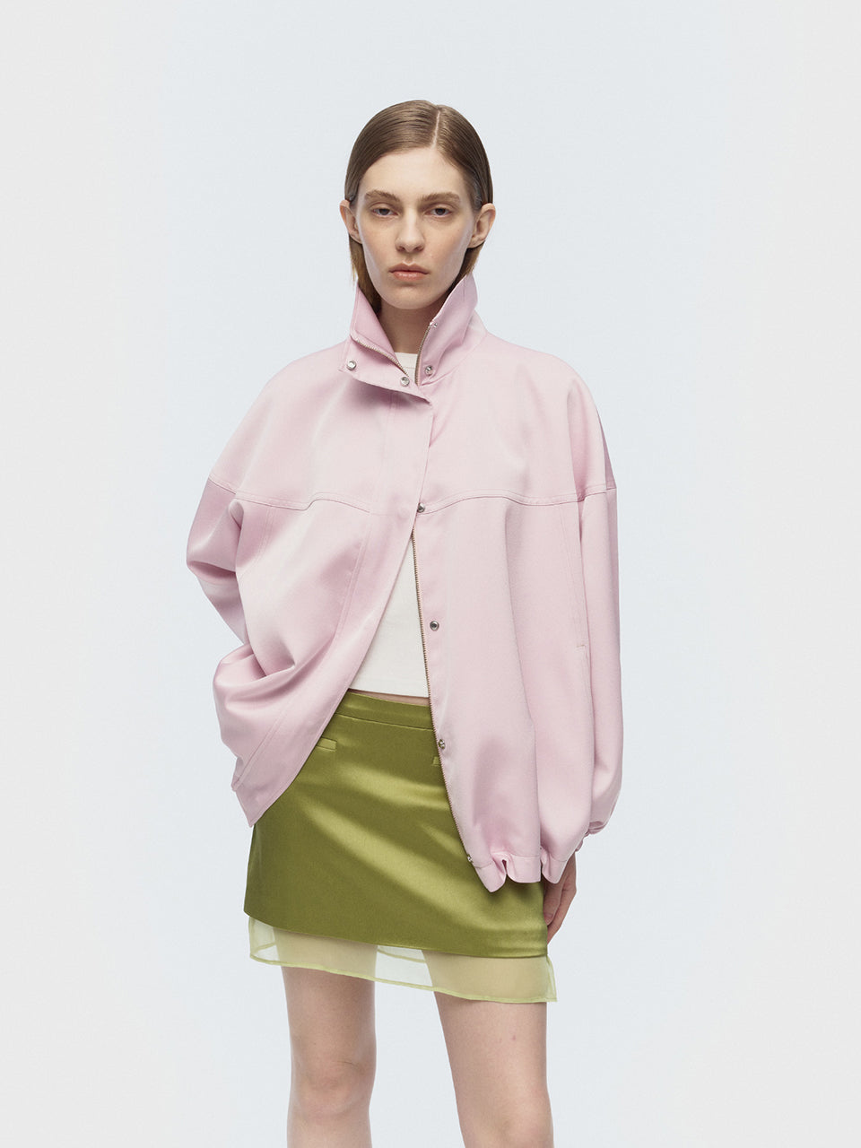 [ARIK. Arik] [24SS] [3rd Reorder] SAMAKAH Layered mini skirt Grass Green