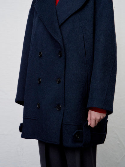 ARIK. Anser boucle oversized pea coat in Midnight Navy
