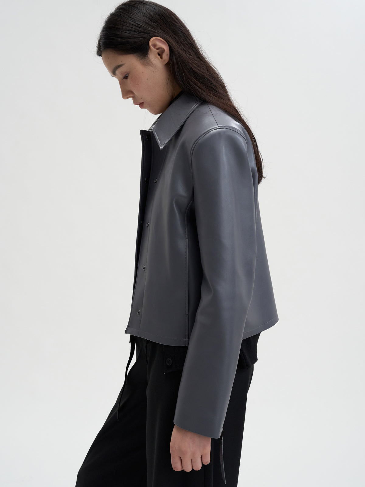 【MAGJAY】Slick Leather Jacket - GRAY