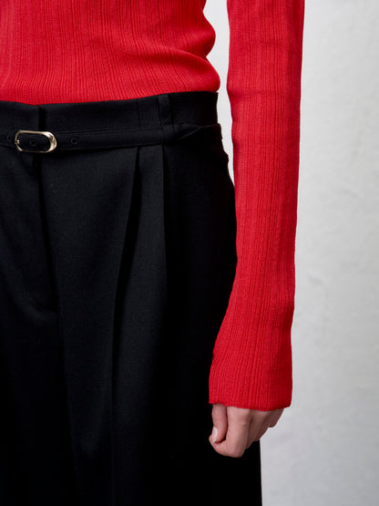 [ARIK. AW] MINCHIR lettuce edge high neck knit top Red