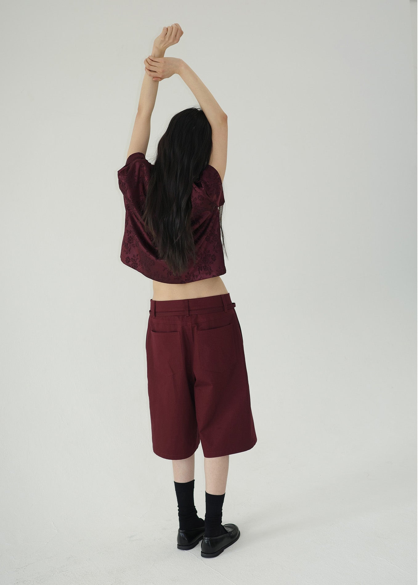 LINE BELT HALF PANTS -BURGUNDY