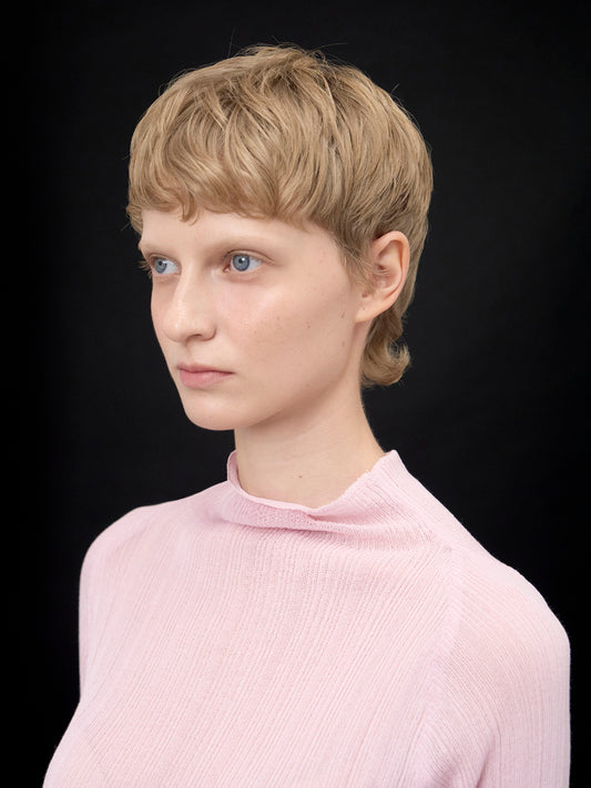 【ARIK. アリク AW】MINCHIR lettuce edge high neck knit top Milky Pink