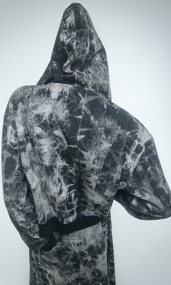 Reculer Pipe dyed denim crop hoodie zip-up(ブラック) 商品画像4/6