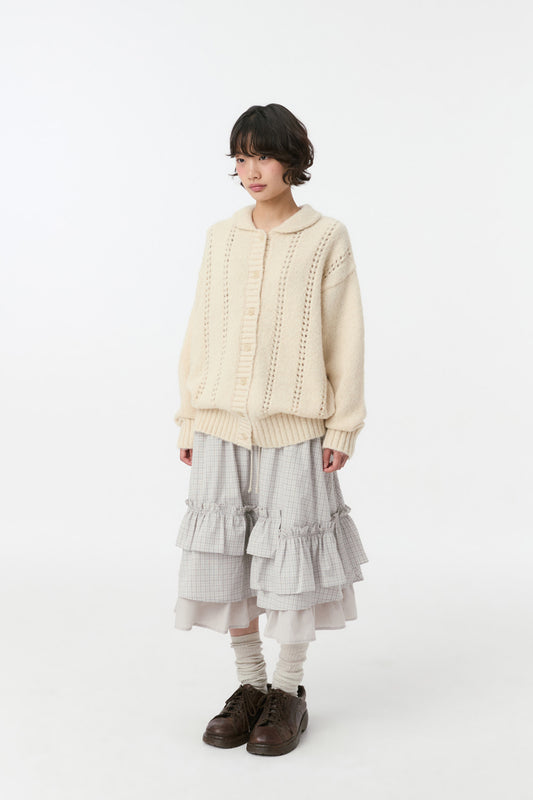 PUNCHING ROUND COLLAR CARDIGAN, CREAM