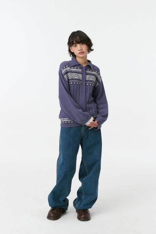 SNAIL GRAPHIC KNIT CARDIGAN, PURPLE