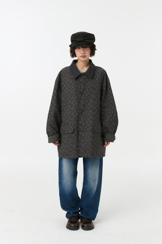 REVERSIBLE FLORAL COTTON JACKET, CHARCOAL