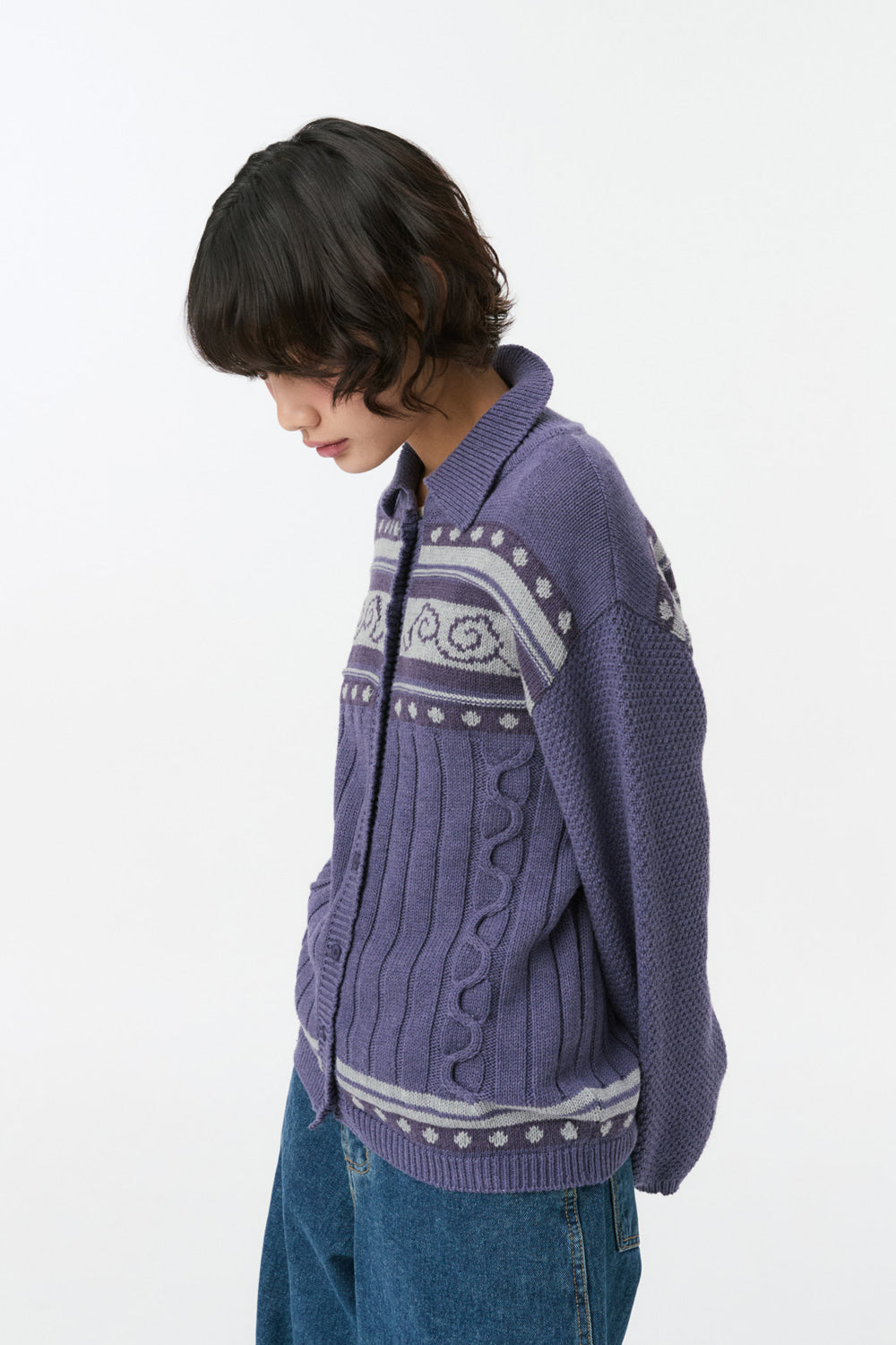 SNAIL GRAPHIC KNIT CARDIGAN, PURPLE