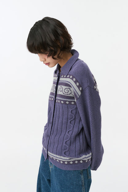 SNAIL GRAPHIC KNIT CARDIGAN, PURPLE