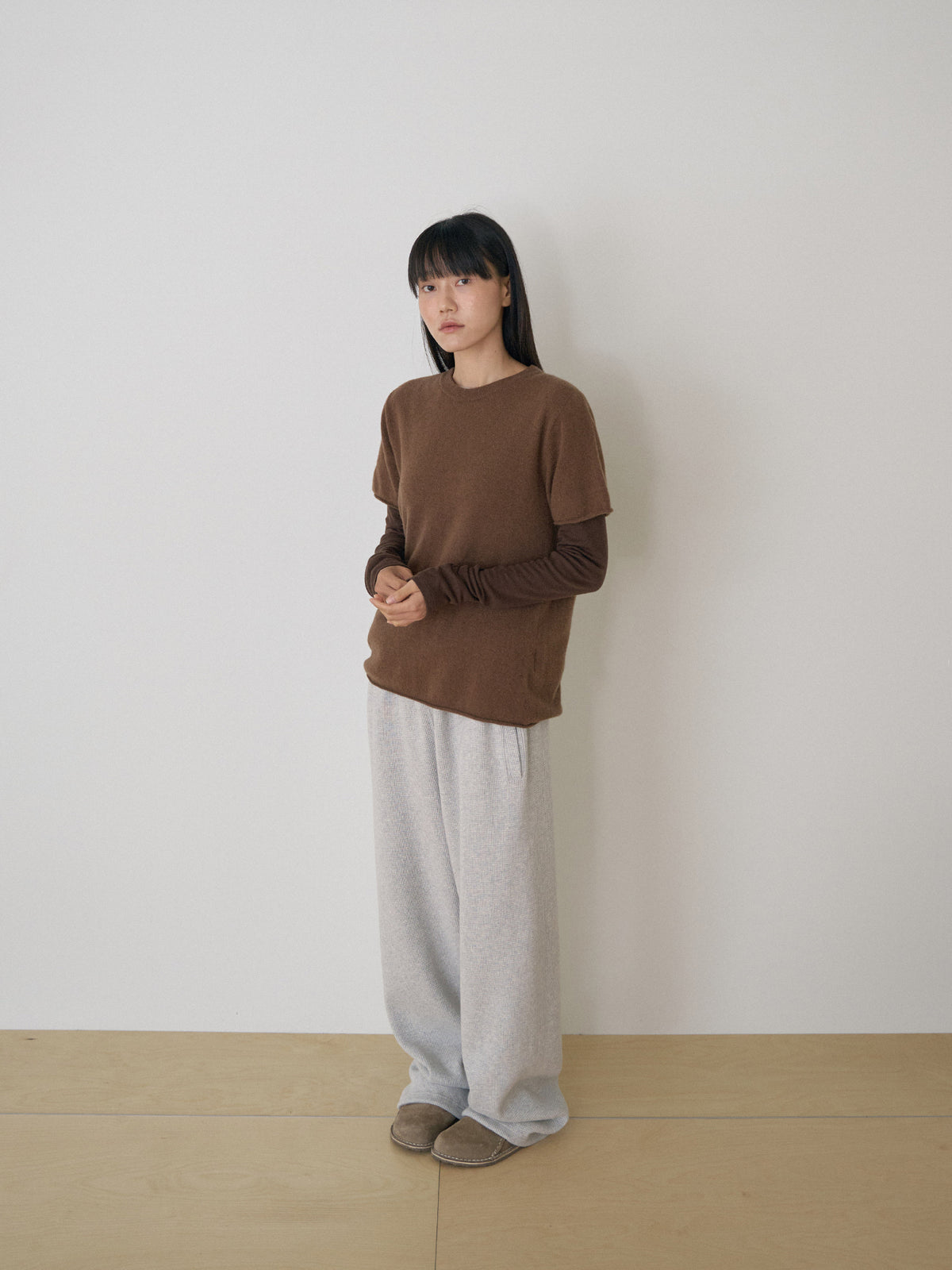 Cutoff Short Sleeve Pullover - Brown 6