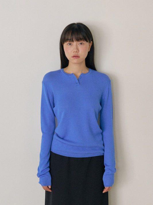 Henley Neck Pullover - Blue 1