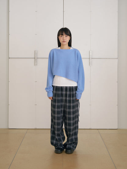 Unbalanced Boat Neck Pullover - Blue 12
