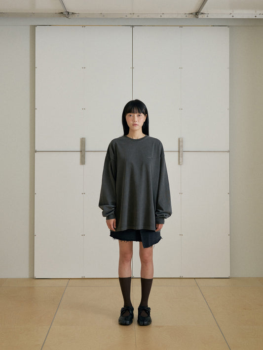 Square Printing Long Sleeve - Charcoal