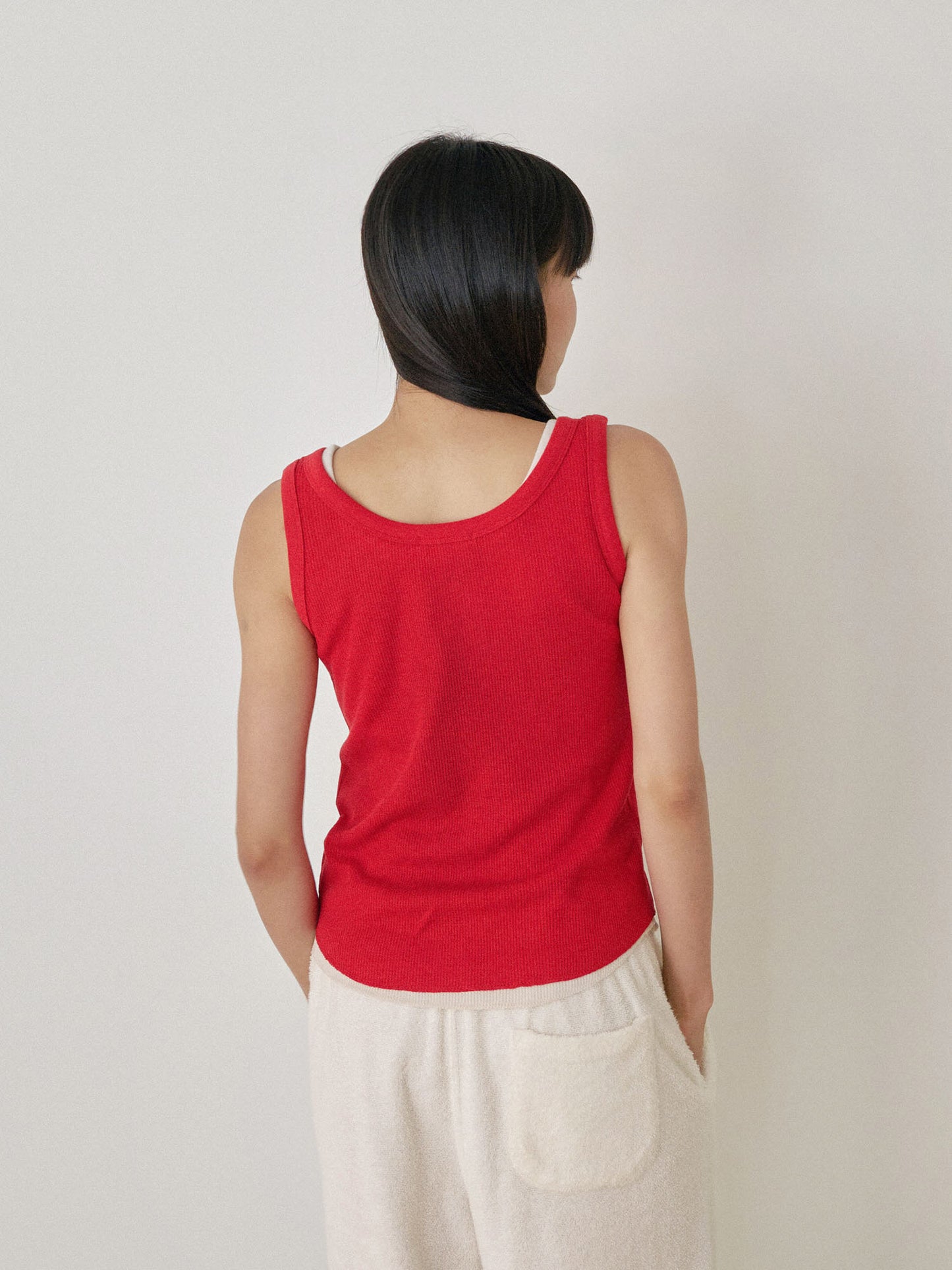 Waffle Button Sleeveless - Red