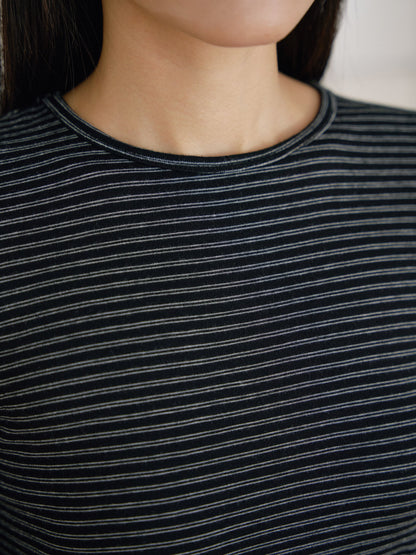 Rib Stripe Long Sleeve - Black 7