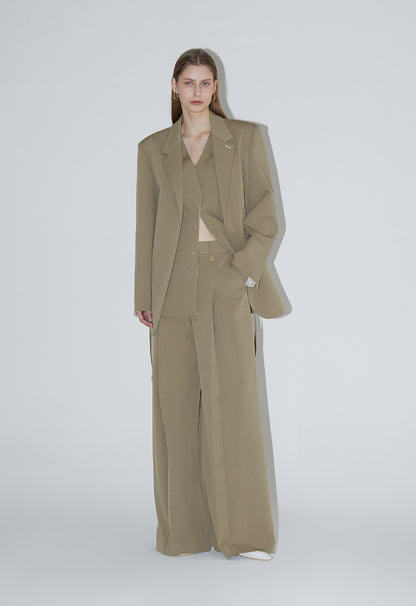 Ava Tailed Oversized Jacket-BEIGE