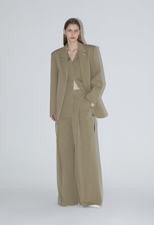 Ava Tailed Oversized Jacket-BEIGE