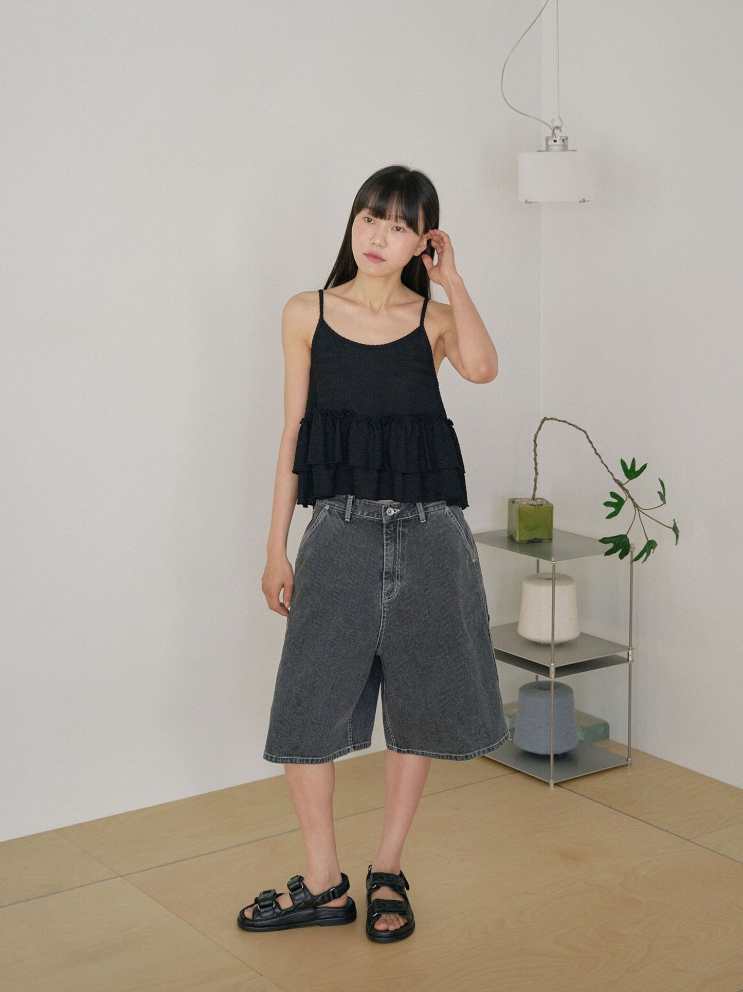 Denim Corduroy Half Pants - Black