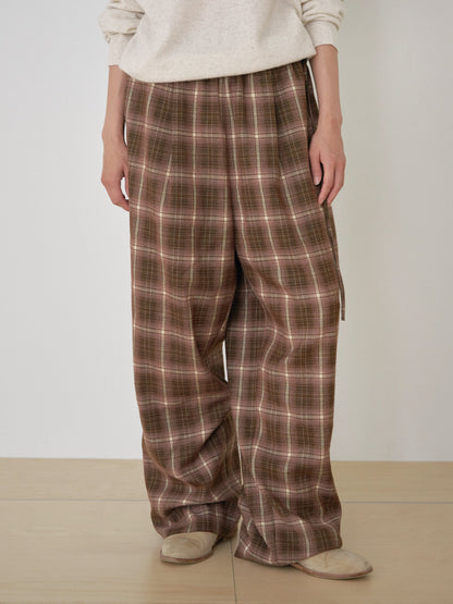 Side String Check Pants - Brown 1