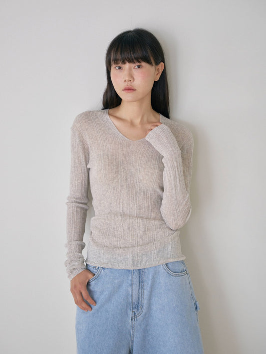 Multi Rib V-neck Pullover - Gray