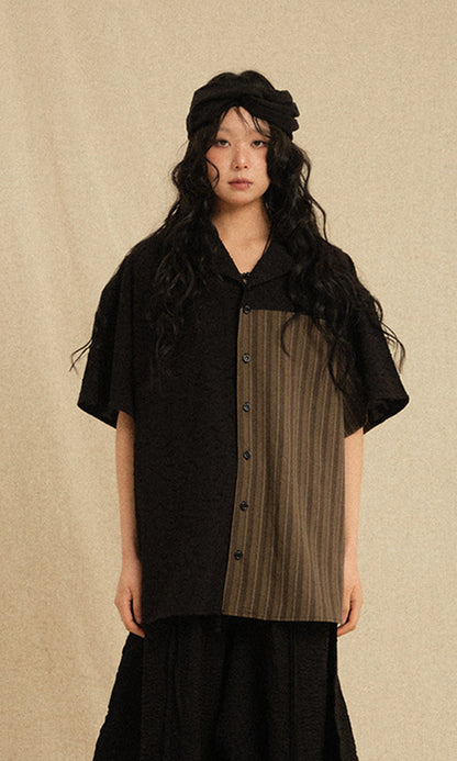 Ethnic Coloring Open Collar Shirts Black (26ss Ver.)
