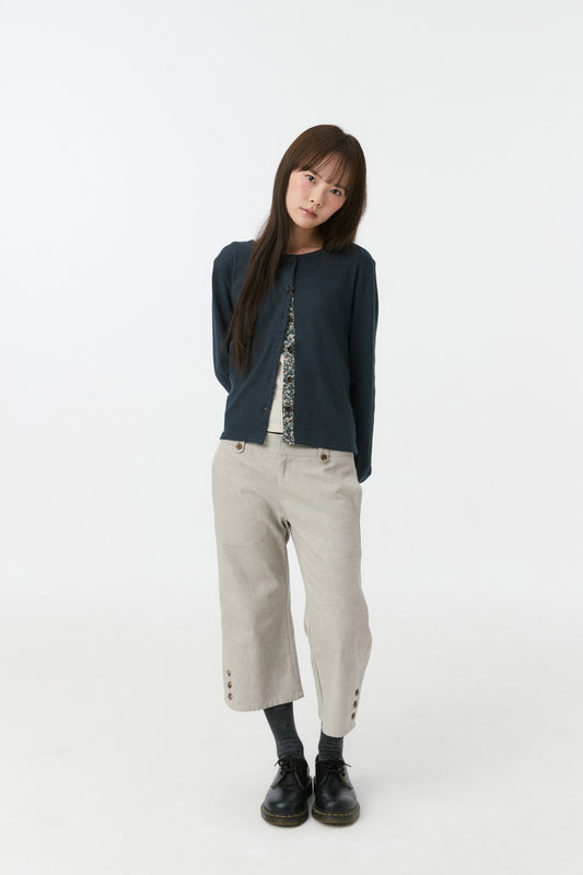 FLORAL COLOR BLOCK JERSEY CARDIGAN, NAVY