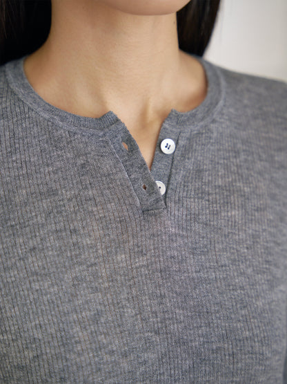 Henley Neck Pullover - Gray 10