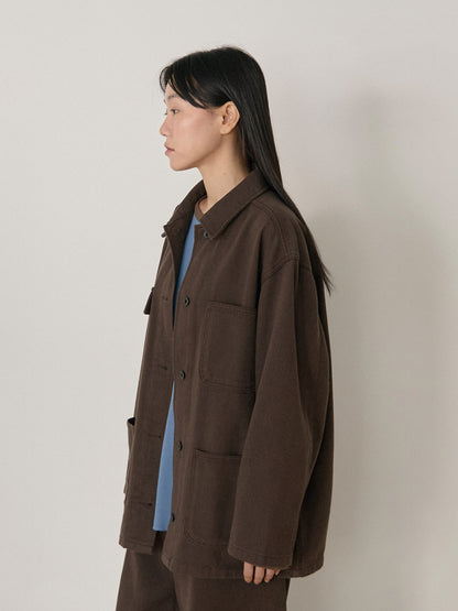 Cotton Twill Coverall Jacket - Brown 3