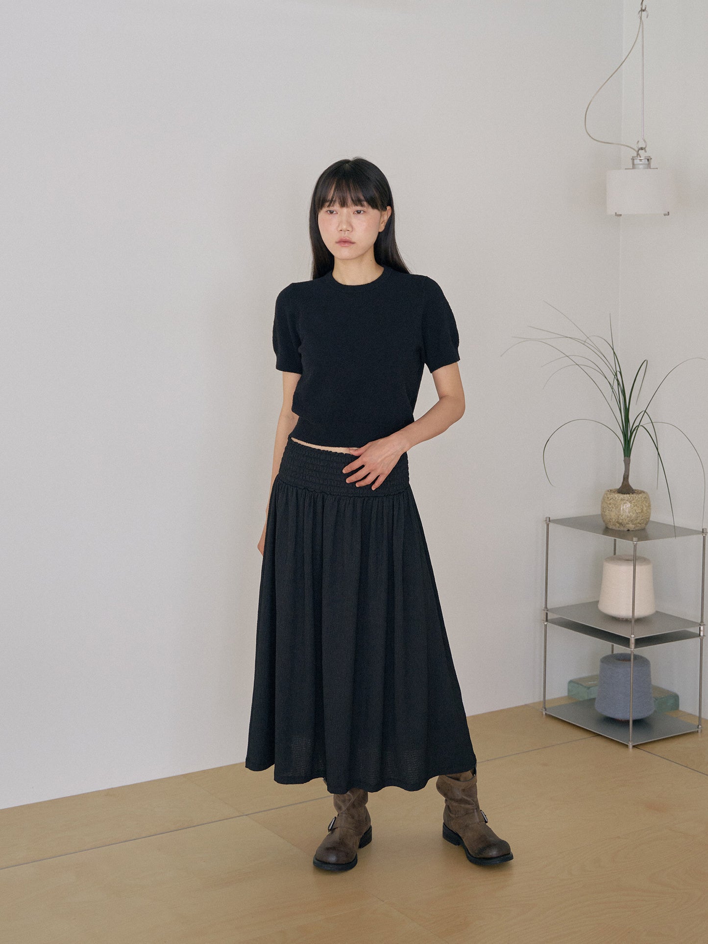 Boucle Round Half Sleeve - Black