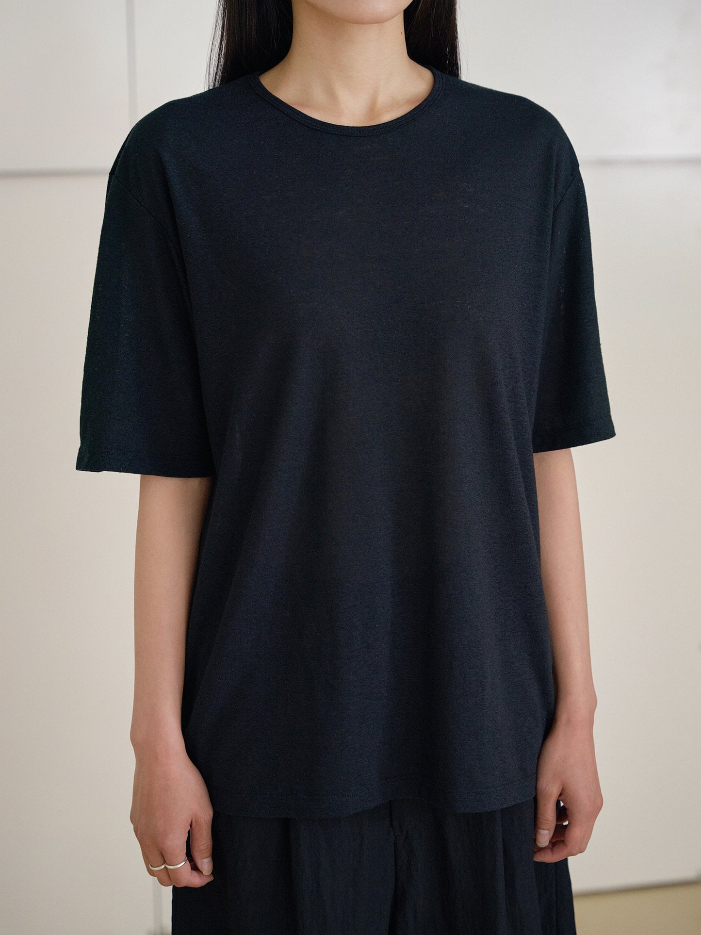 Linen Loose Short Sleeve - Black