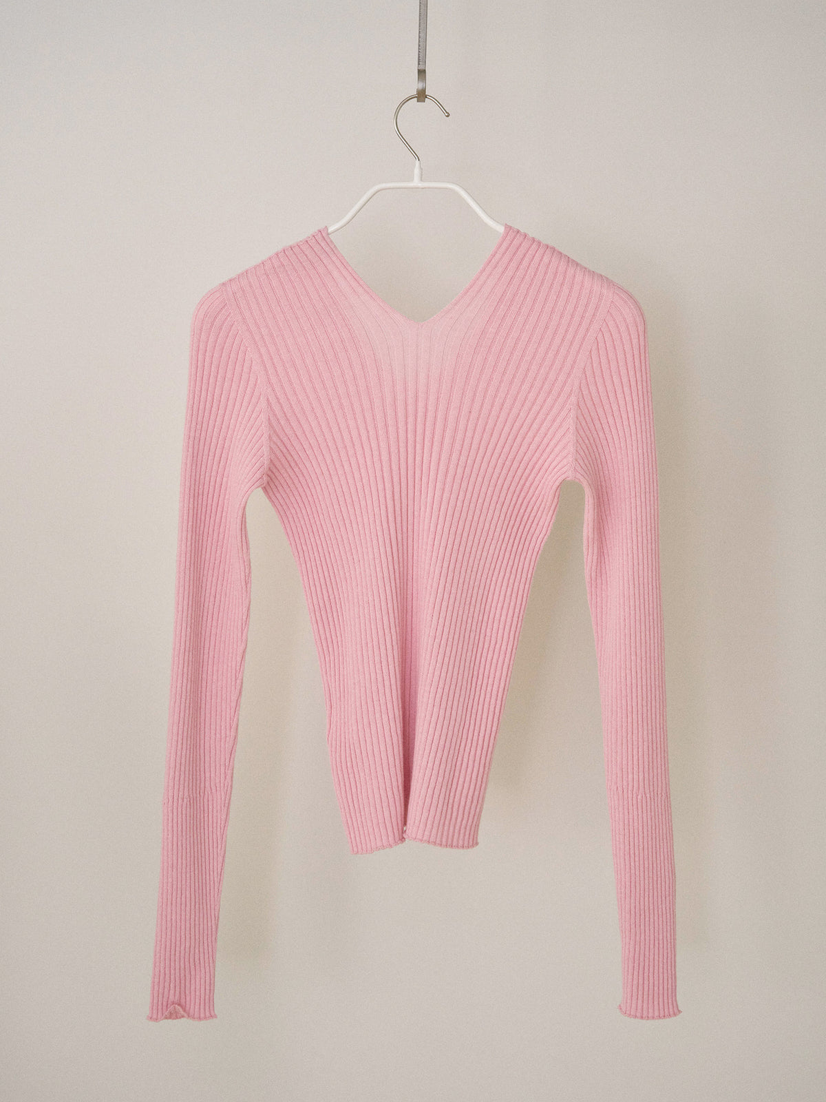 Double V-neck Rib Pullover - Pink 11