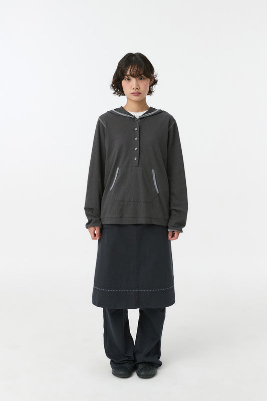 [9/11予約配送] FLORAL BUTTON HOODED LONG SLEEVE, CHARCOAL
