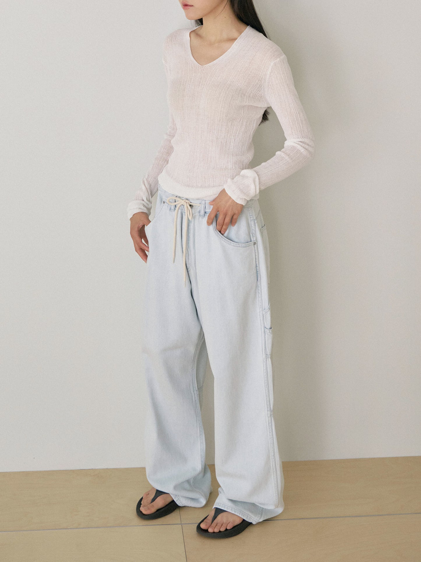 Multi Rib V-neck Pullover - Ivory