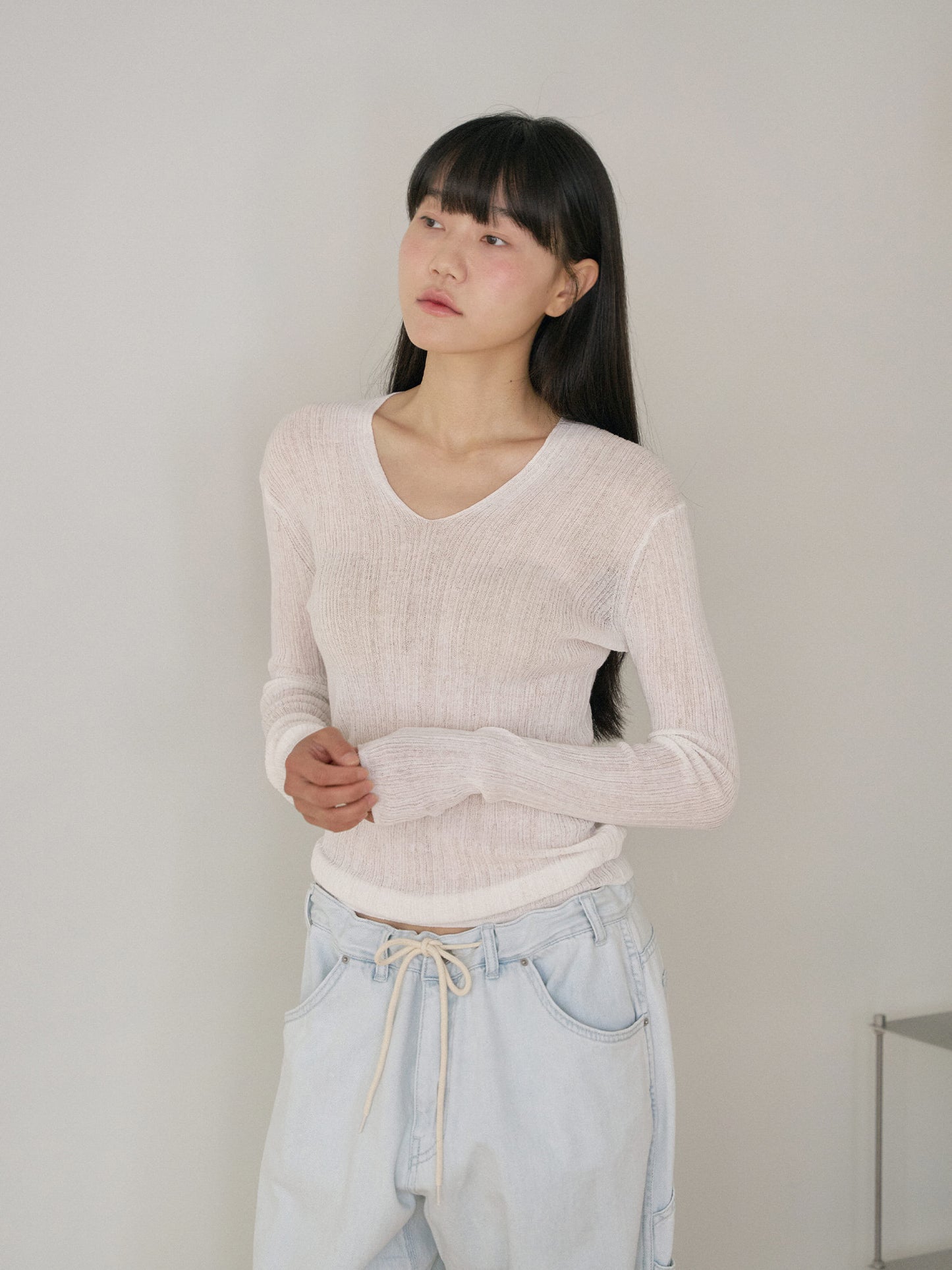 Multi Rib V-neck Pullover - Ivory