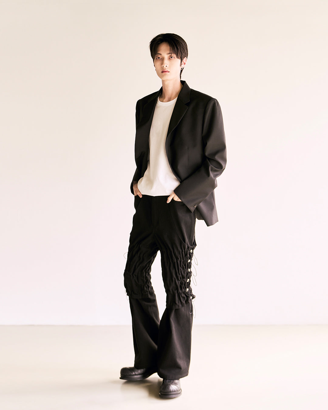 Flare Variant Layered Wide Cotton Pants_Black