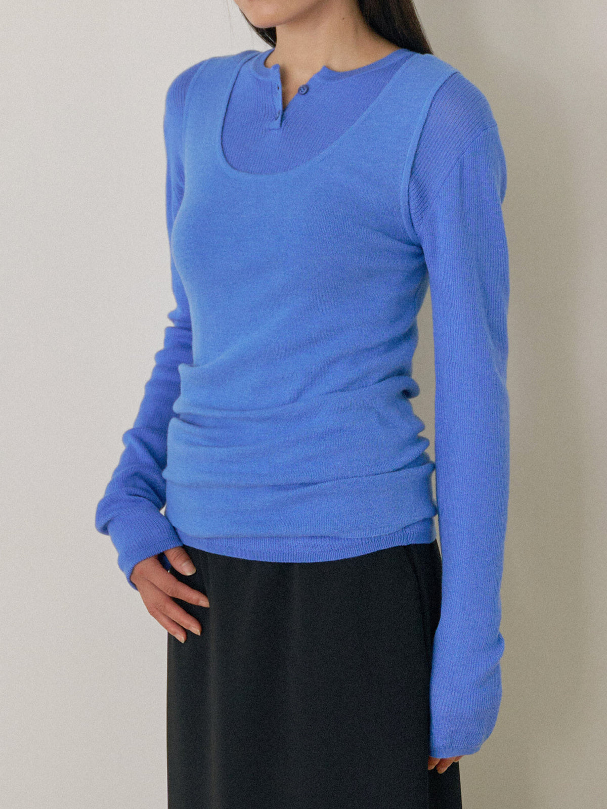 Henley Neck Pullover - Blue 9